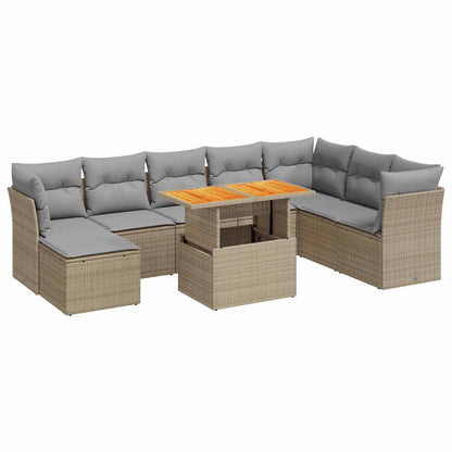 Set Divano da Giardino 9 pz con Cuscini Beige in Polyrattan | homemem39
