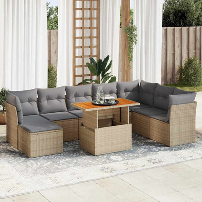 Set Divano da Giardino 9 pz con Cuscini Beige in Polyrattan | homemem39
