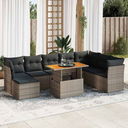 Set Divano da Giardino 9 pz con Cuscini Beige in Polyrattan