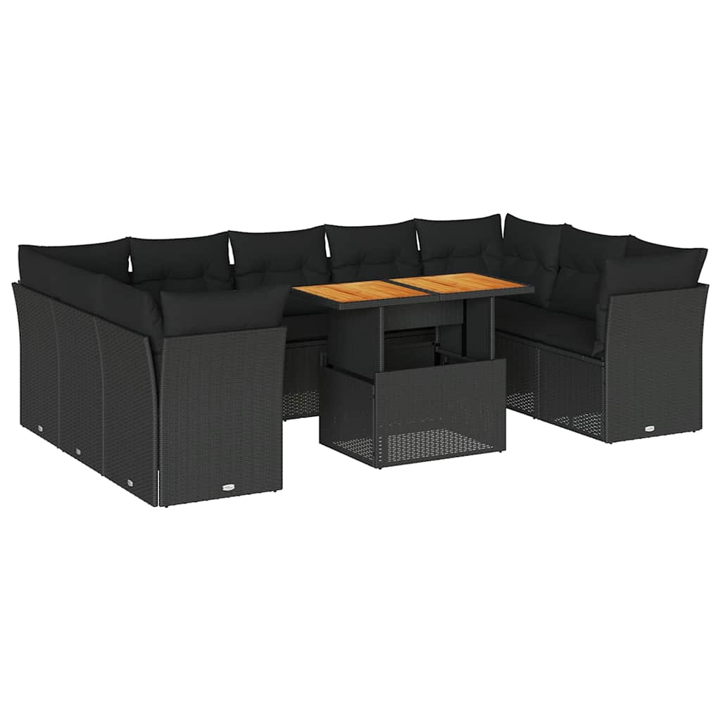 Set Divani da Giardino 10pz con Cuscini in Polyrattan Nero | homemem39