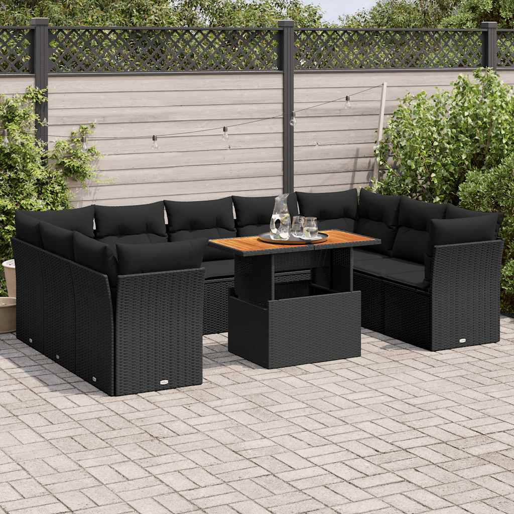 Set Divani da Giardino 10pz con Cuscini in Polyrattan Nero | homemem39