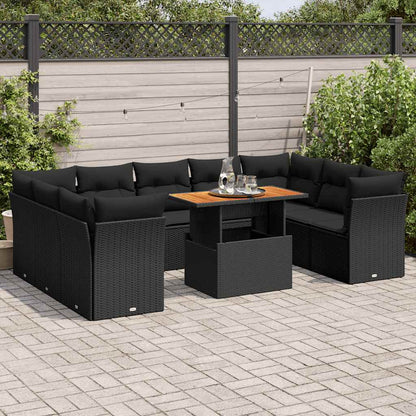 Set Divani da Giardino 10pz con Cuscini in Polyrattan Nero | homemem39