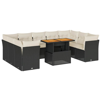 Set Divani da Giardino 10pz con Cuscini in Polyrattan Nero | homemem39
