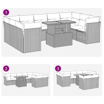 Set Divani da Giardino 10pz con Cuscini in Polyrattan Nero | homemem39