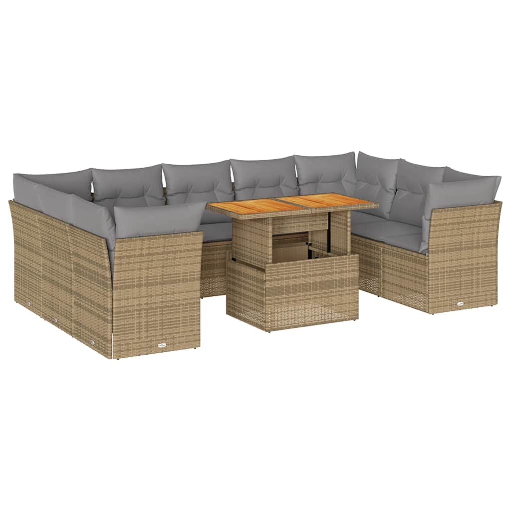 Set Divano da Giardino 10 pz con Cuscini Beige in Polyrattan | homemem39