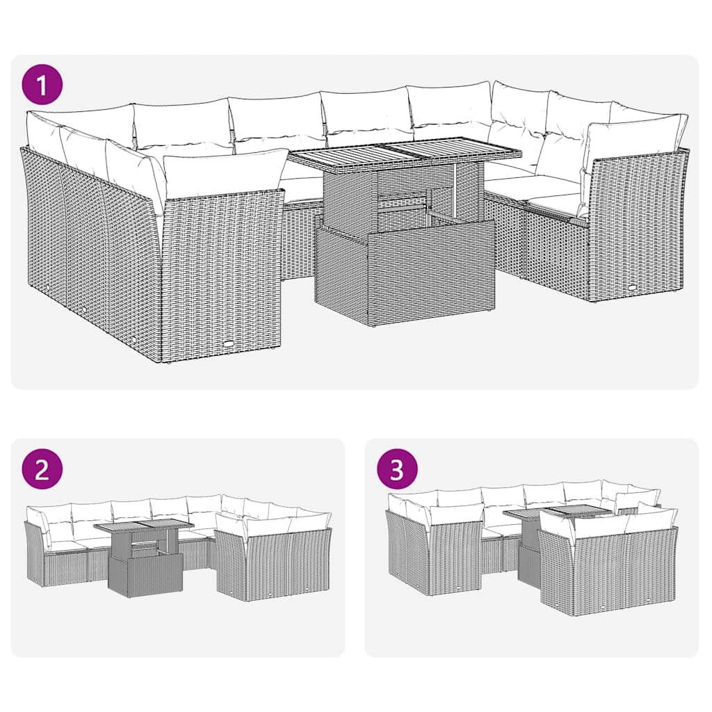 Set Divano da Giardino 10 pz con Cuscini Beige in Polyrattan | homemem39