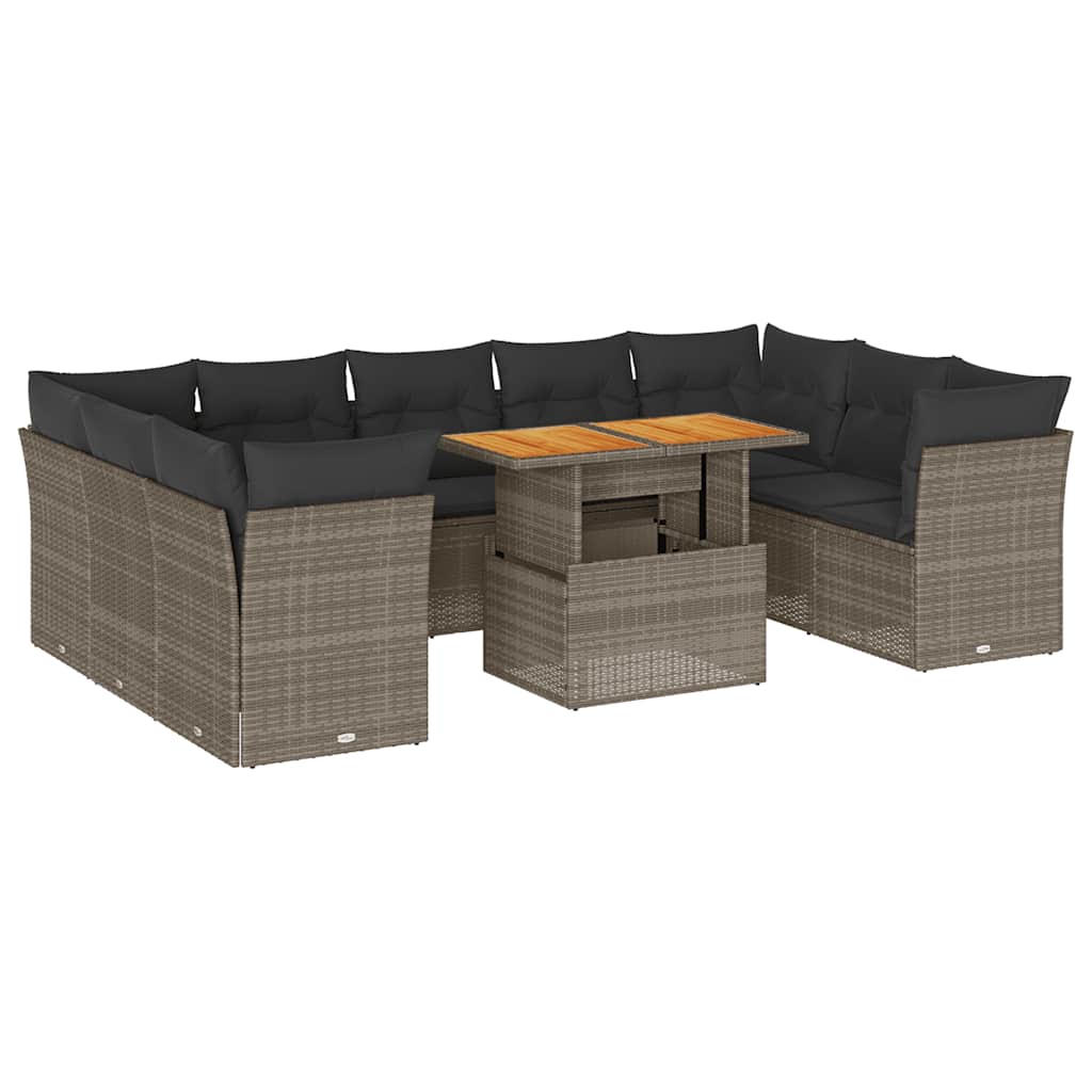 Set Divano da Giardino 10 pz con Cuscini Grigio in Polyrattan | homemem39