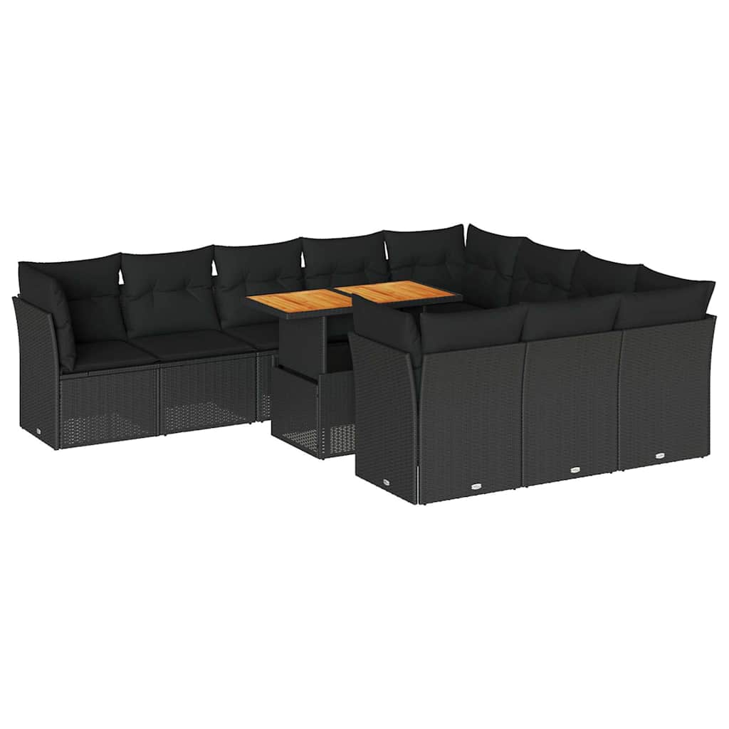Set Divani da Giardino 11 pz con Cuscini in Polyrattan Nero | homemem39