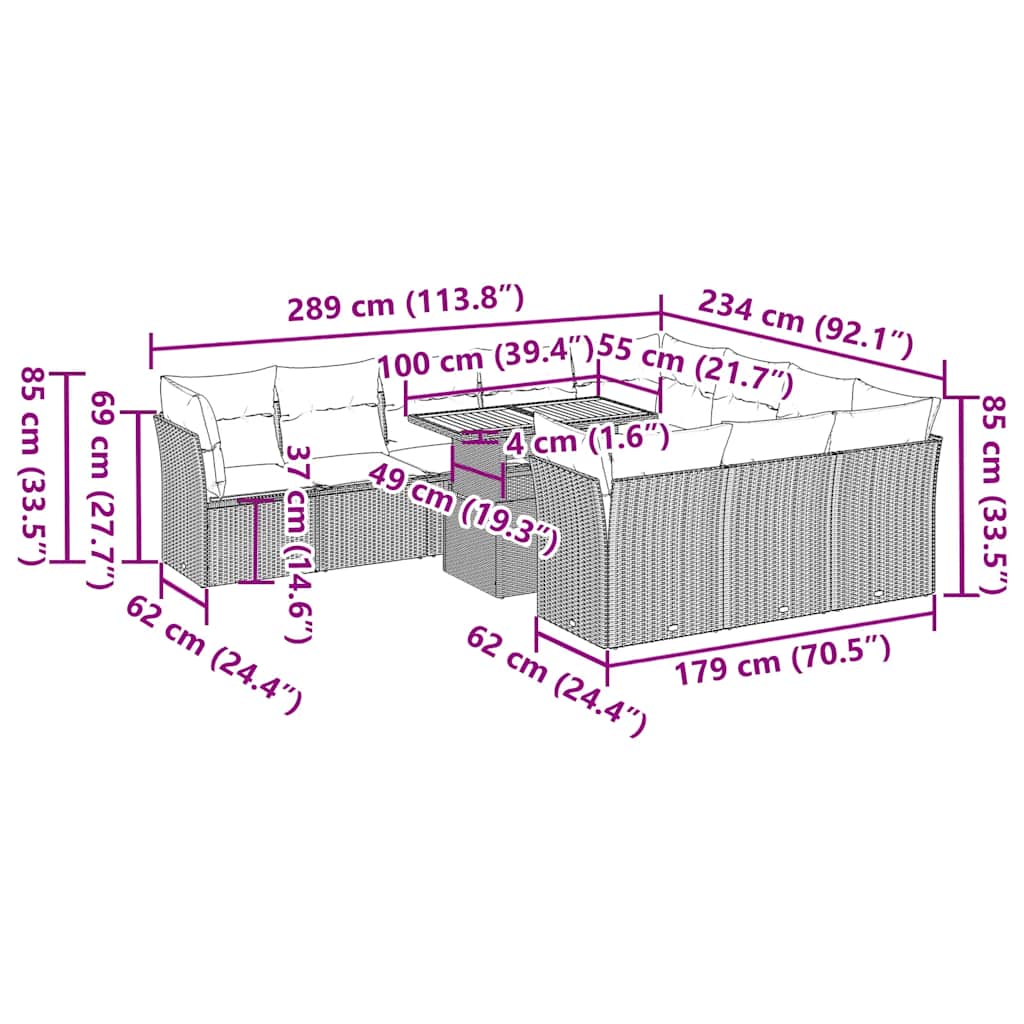 Set Divani da Giardino 11 pz con Cuscini in Polyrattan Nero | homemem39