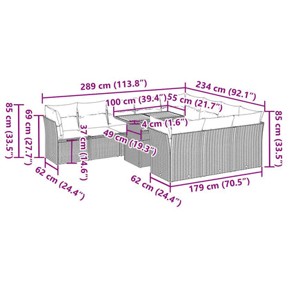 Set Divani da Giardino 11 pz con Cuscini in Polyrattan Nero | homemem39