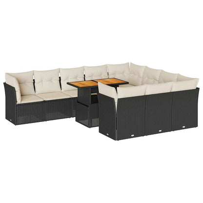 Set Divani da Giardino 11 pz con Cuscini in Polyrattan Nero | homemem39