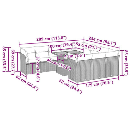 Set Divani da Giardino 11 pz con Cuscini in Polyrattan Nero | homemem39