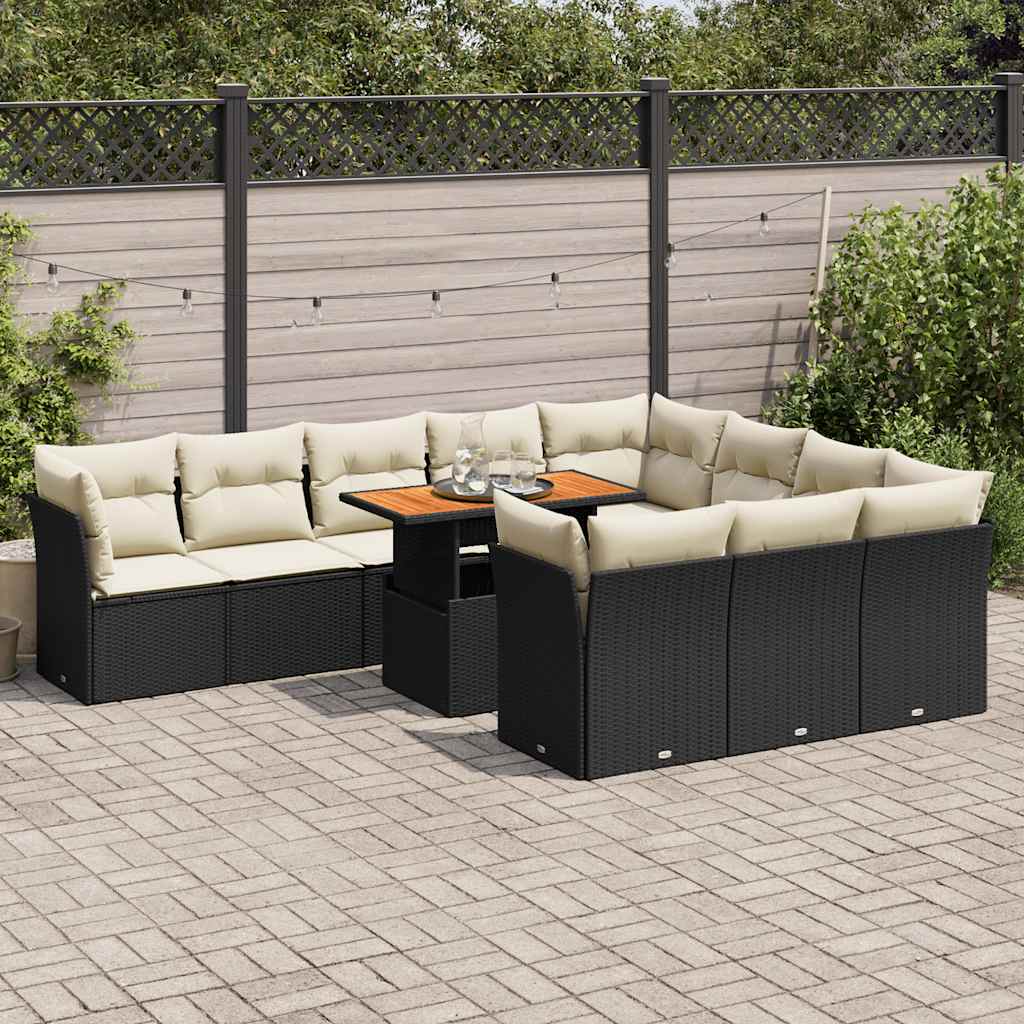 Set Divani da Giardino 11 pz con Cuscini in Polyrattan Nero | homemem39