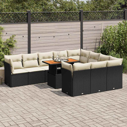 Set Divani da Giardino 11 pz con Cuscini in Polyrattan Nero | homemem39