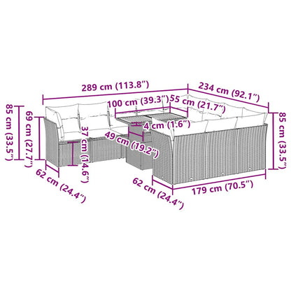 Set Divani da Giardino 11 pz con Cuscini in Polyrattan Nero | homemem39
