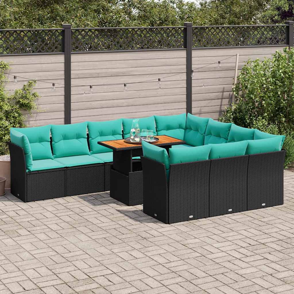 Set Divani da Giardino 11 pz con Cuscini in Polyrattan Nero
