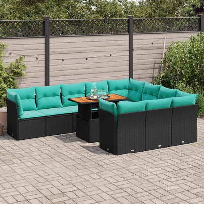 Set Divani da Giardino 11 pz con Cuscini in Polyrattan Nero