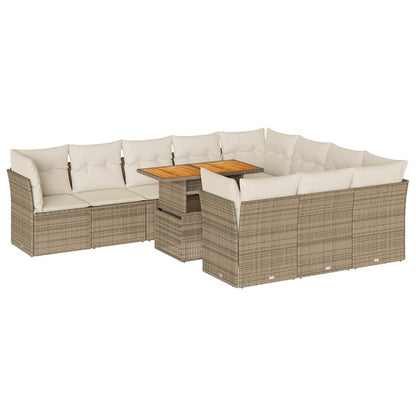 Set Divani da Giardino 11 pz con Cuscini Beige in Polyrattan | homemem39