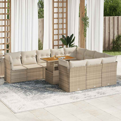Set Divani da Giardino 11 pz con Cuscini Beige in Polyrattan | homemem39