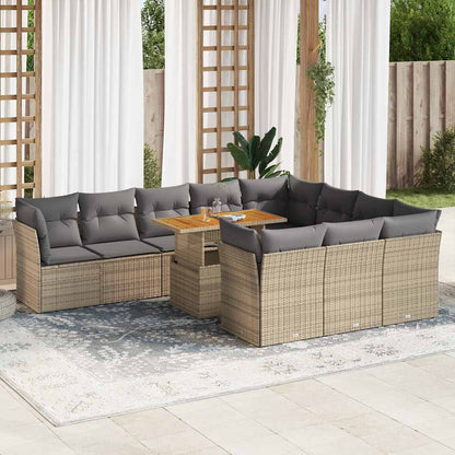 Set Divani da Giardino 11 pz con Cuscini Beige in Polyrattan | homemem39