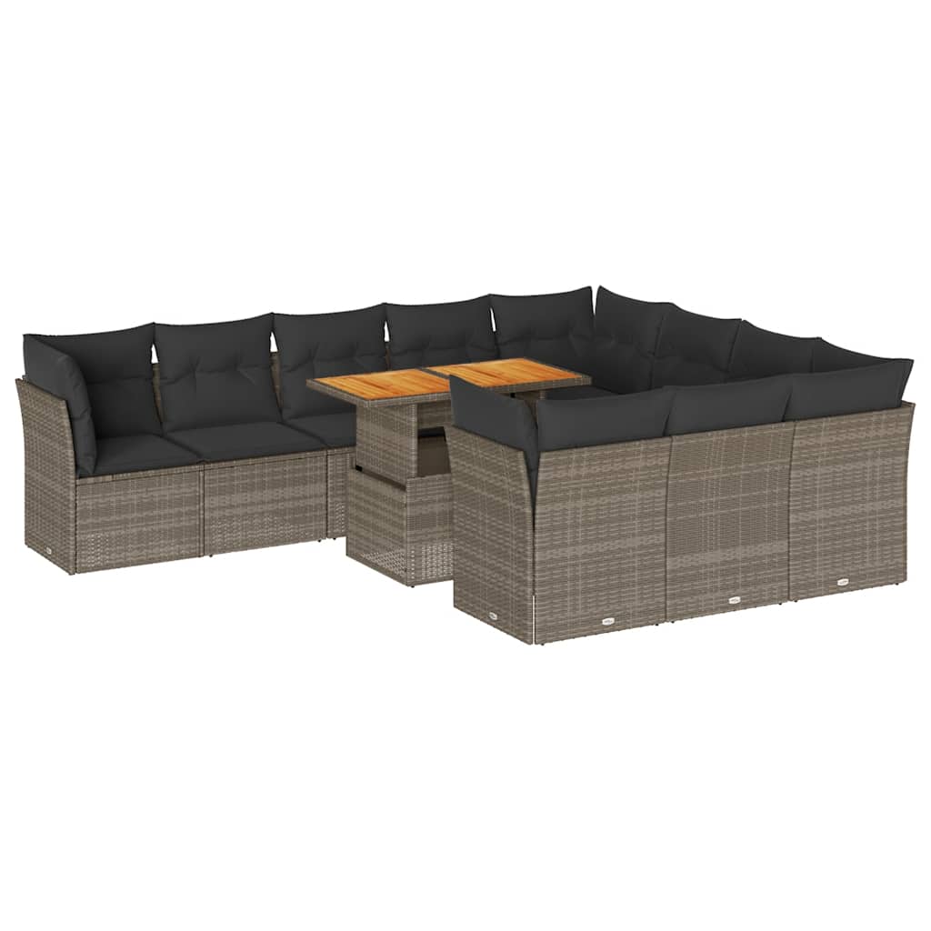 Set Divani da Giardino 11 pz con Cuscini in Polyrattan Grigio | homemem39