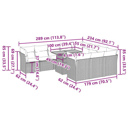 Set Divani da Giardino 11 pz con Cuscini in Polyrattan Grigio | homemem39