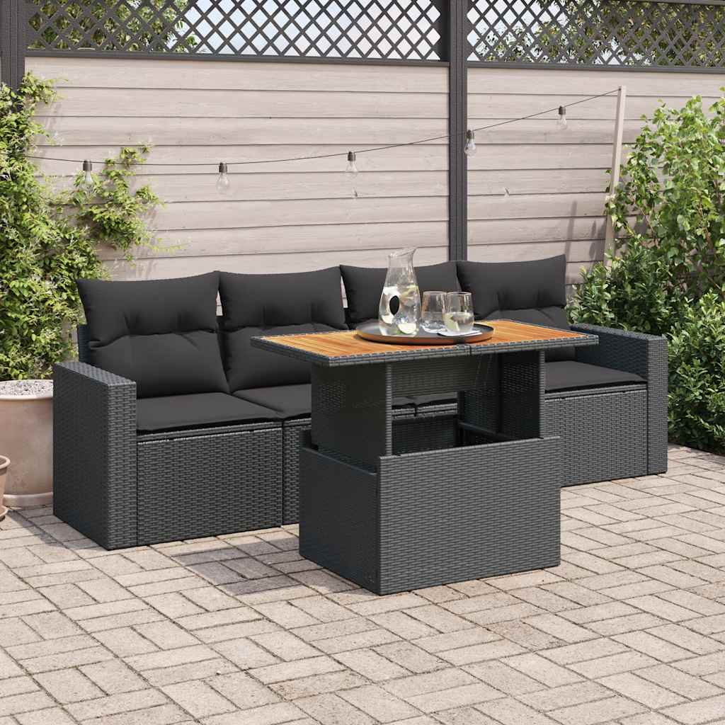 Set Divani da Giardino 5 pz con Cuscini in Polyrattan Nero | homemem39