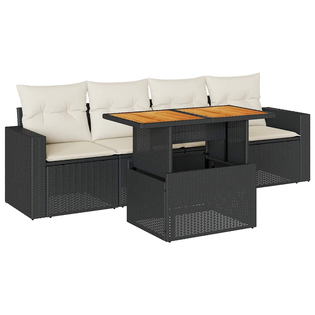 Set Divani da Giardino 5 pz con Cuscini in Polyrattan Nero | homemem39