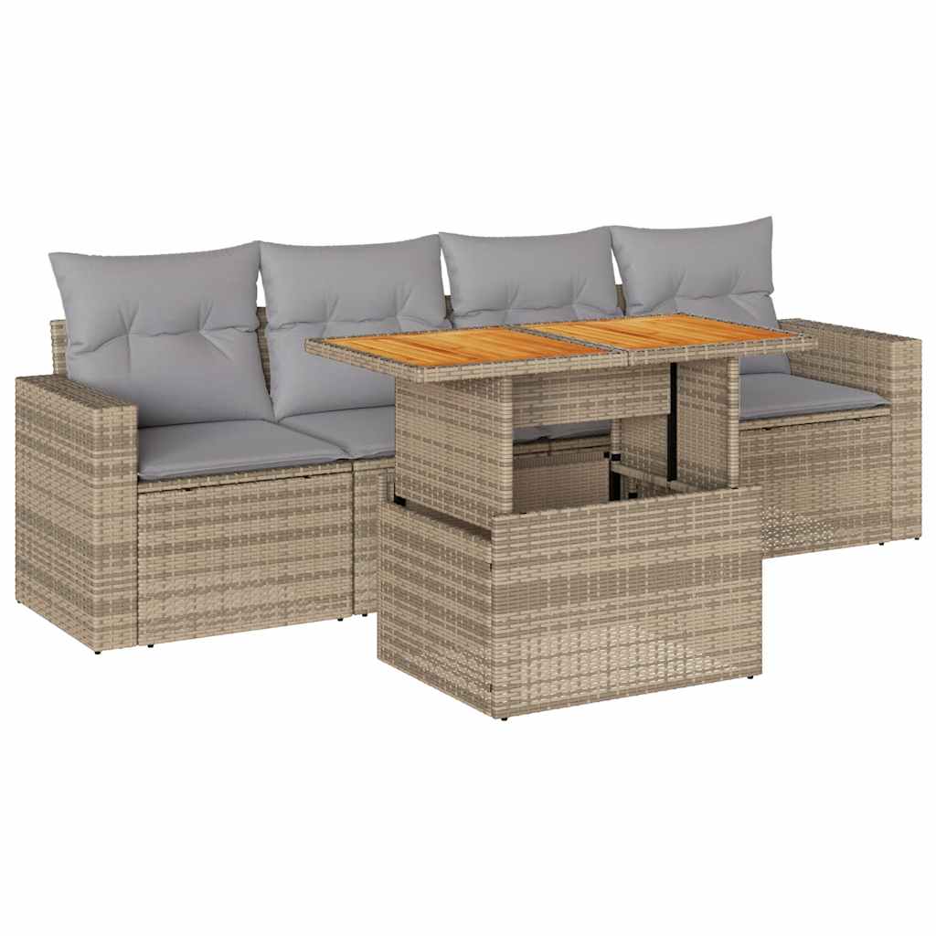 Set Divano da Giardino 5 pz con Cuscini Beige in Polyrattan | homemem39