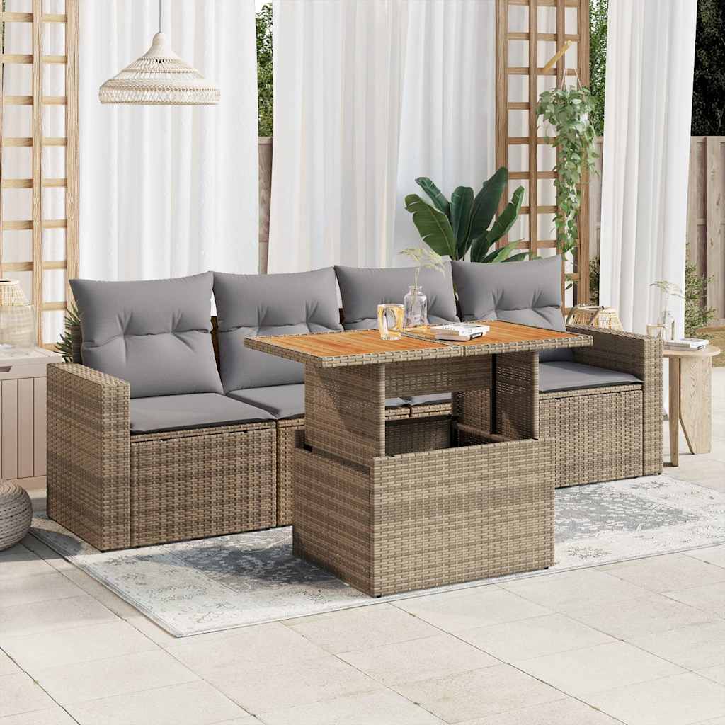 Set Divano da Giardino 5 pz con Cuscini Beige in Polyrattan | homemem39