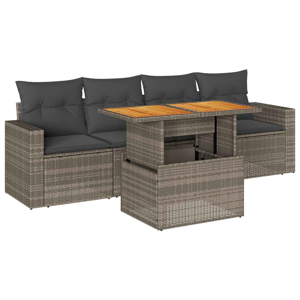 Set Divano da Giardino 5 pz con Cuscini Grigio in Polyrattan | homemem39