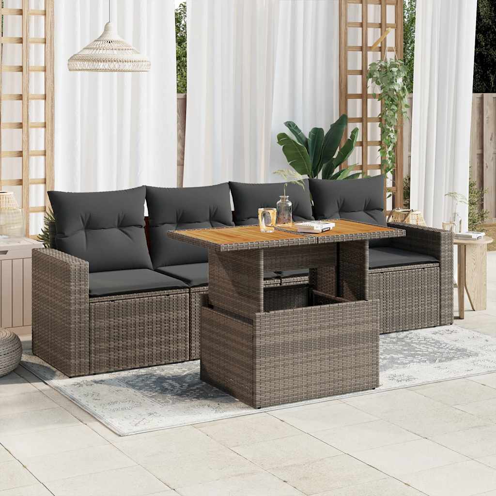 Set Divano da Giardino 5 pz con Cuscini Grigio in Polyrattan | homemem39