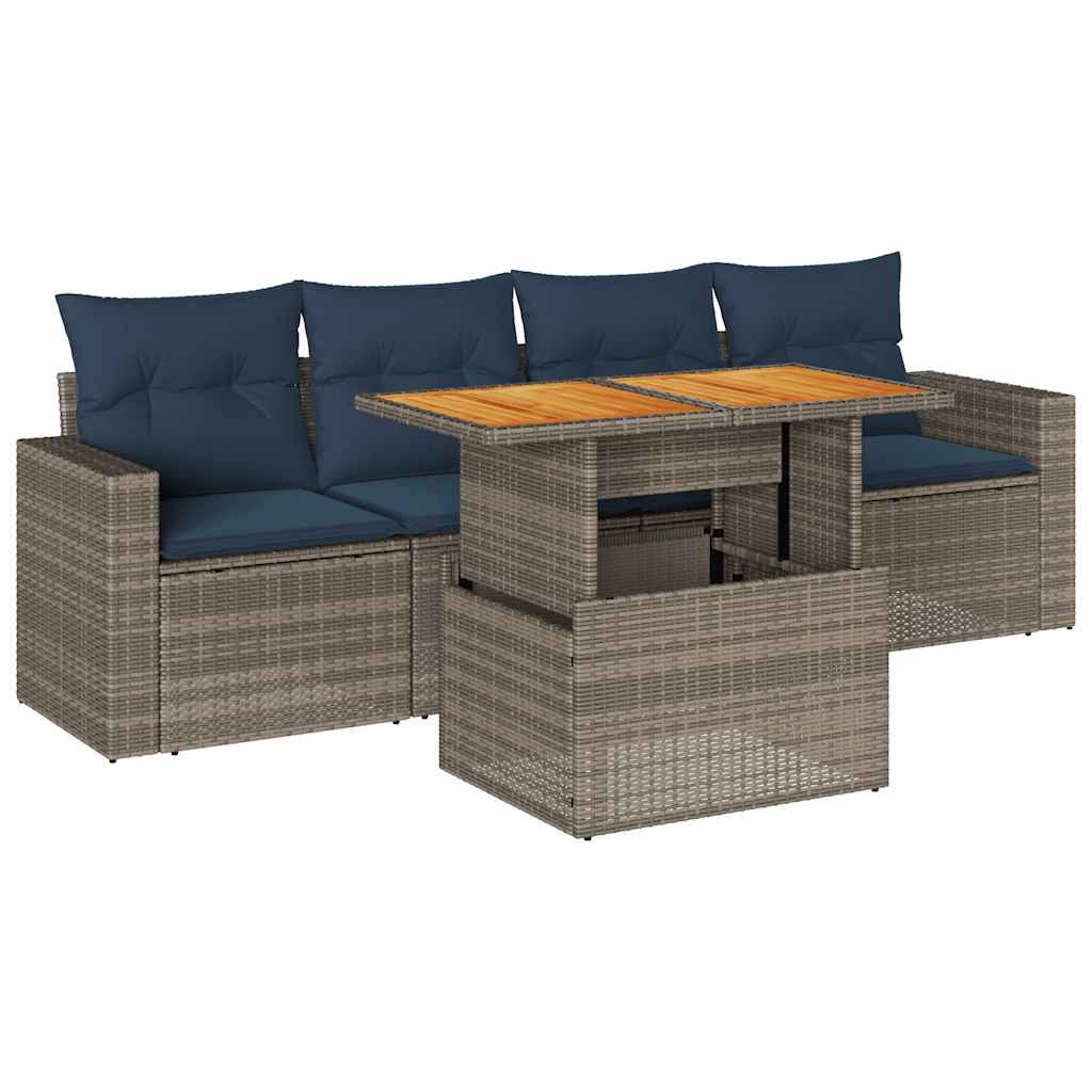 Set Divano da Giardino 5 pz con Cuscini Grigio in Polyrattan | homemem39