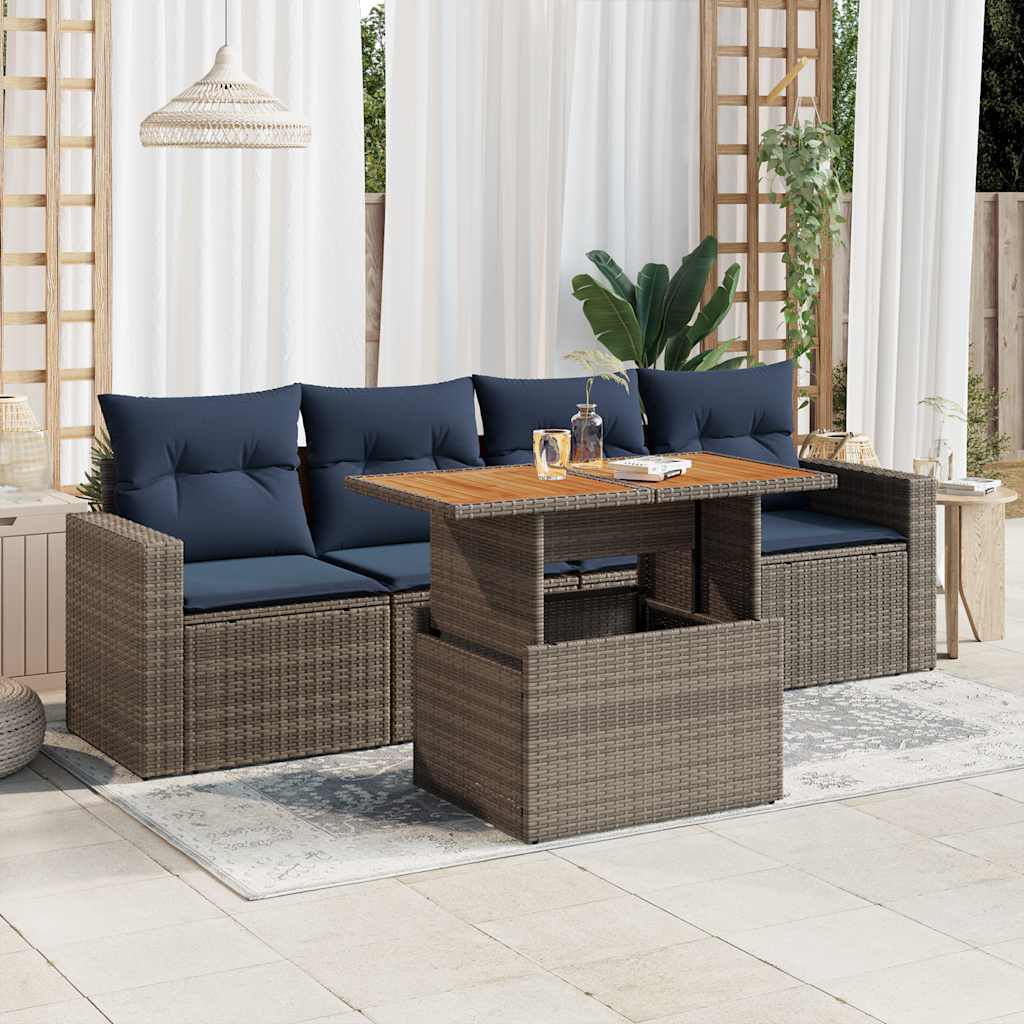 Set Divano da Giardino 5 pz con Cuscini Grigio in Polyrattan | homemem39