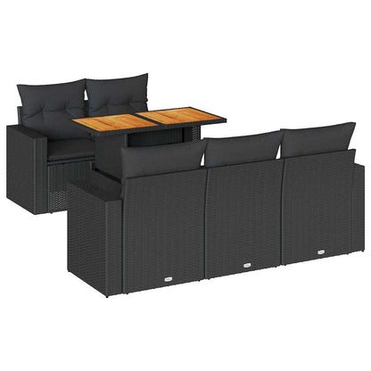 Set Divano da Giardino 6 pz con Cuscini Nero in Polyrattan | homemem39