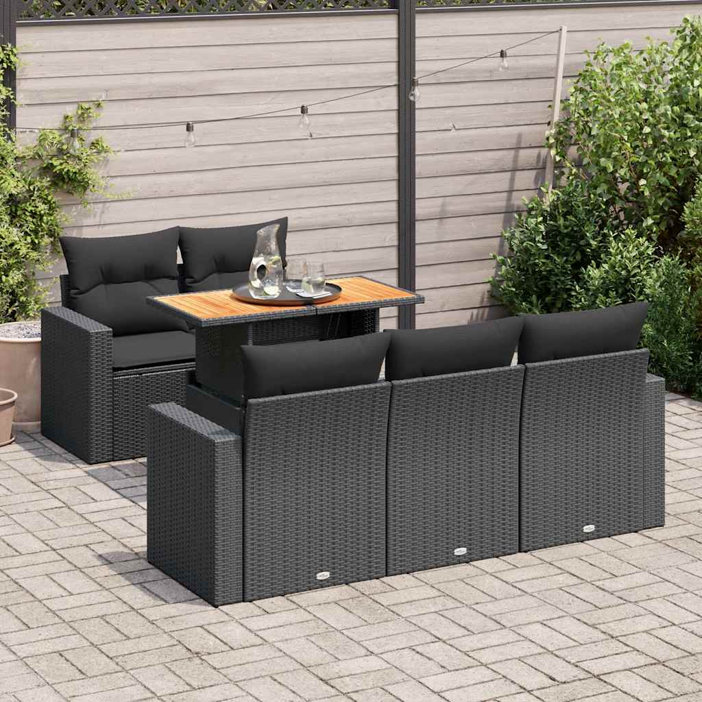 Set Divano da Giardino 6 pz con Cuscini Nero in Polyrattan | homemem39