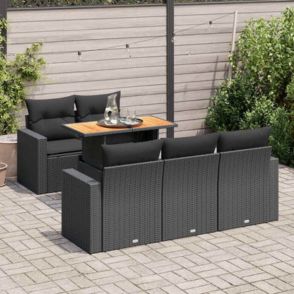 Set Divano da Giardino 6 pz con Cuscini Nero in Polyrattan | homemem39