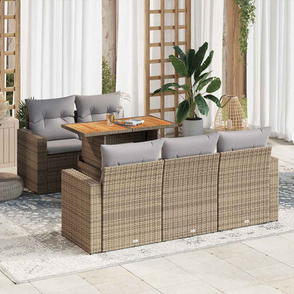 Set Divano da Giardino 6 pz con Cuscini Beige in Polyrattan | homemem39