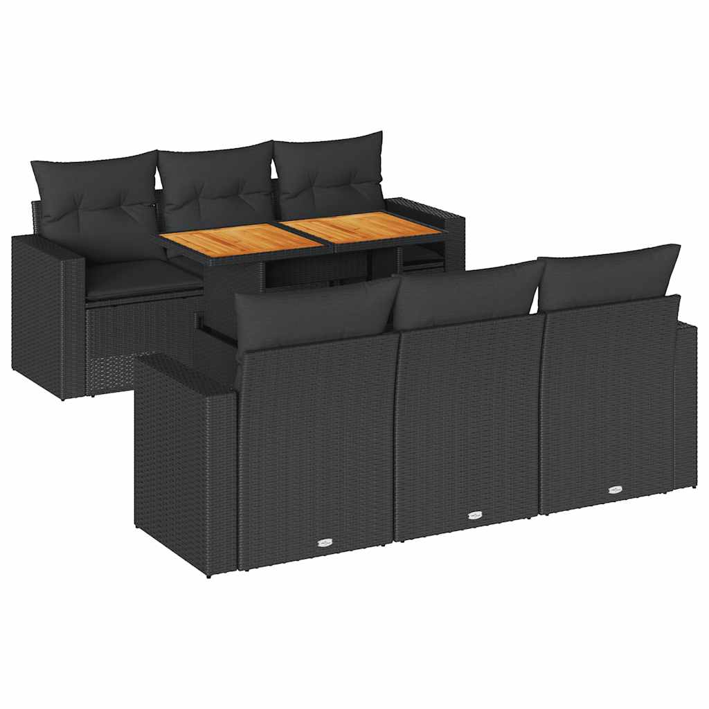 Set Divani da Giardino con Cuscini 7pz Nero Polyrattan | homemem39
