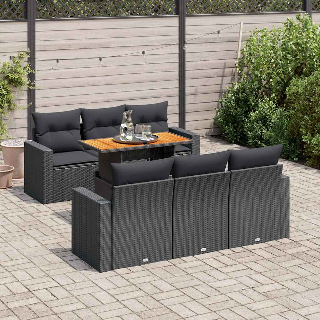 Set Divani da Giardino con Cuscini 7pz Nero Polyrattan | homemem39