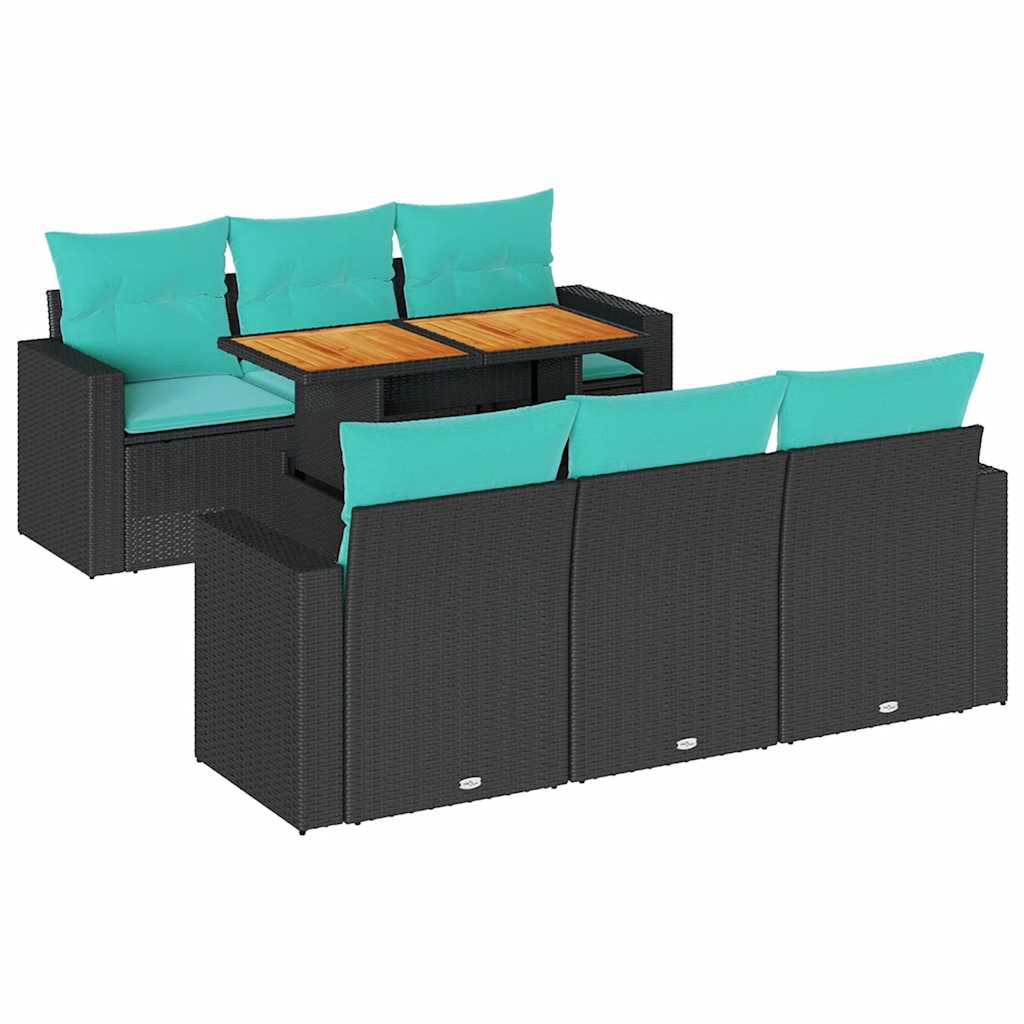 Set Divani da Giardino con Cuscini 7pz Nero Polyrattan | homemem39