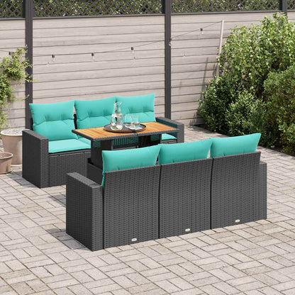 Set Divani da Giardino con Cuscini 7pz Nero Polyrattan | homemem39