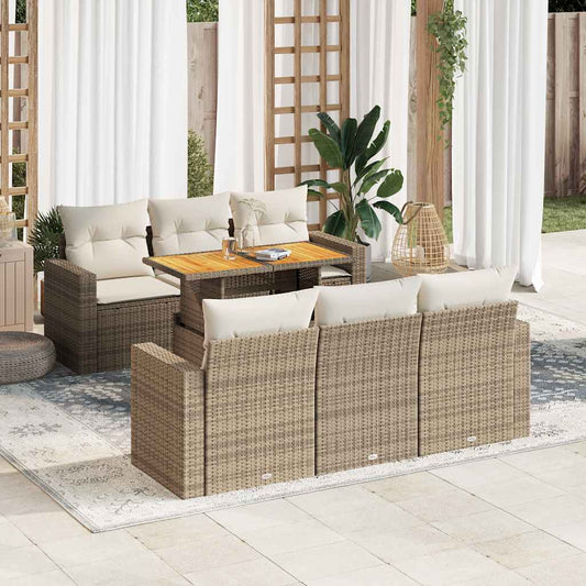 Set Divani da Giardino 7 pz con Cuscini Beige in Polyrattan - homemem39