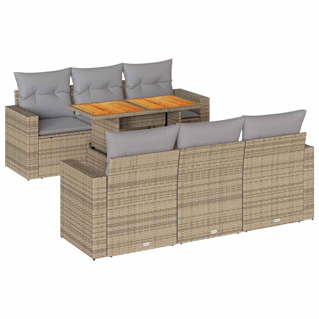 Set Divani da Giardino 7 pz con Cuscini Beige in Polyrattan | homemem39
