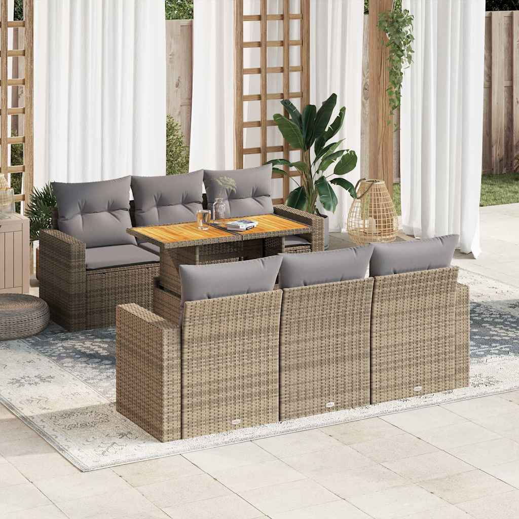 Set Divani da Giardino 7 pz con Cuscini Beige in Polyrattan | homemem39