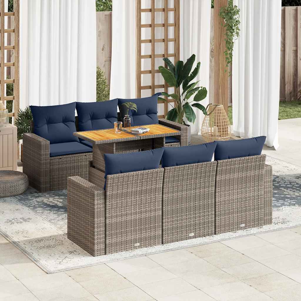 Set Divani da Giardino 7 pz con Cuscini Grigio in Polyrattan | homemem39