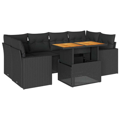 Set Divani da Giardino con Cuscini 7pz Nero Polyrattan | homemem39