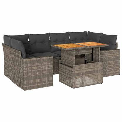 Set Divani da Giardino 7 pz con Cuscini Grigio in Polyrattan
