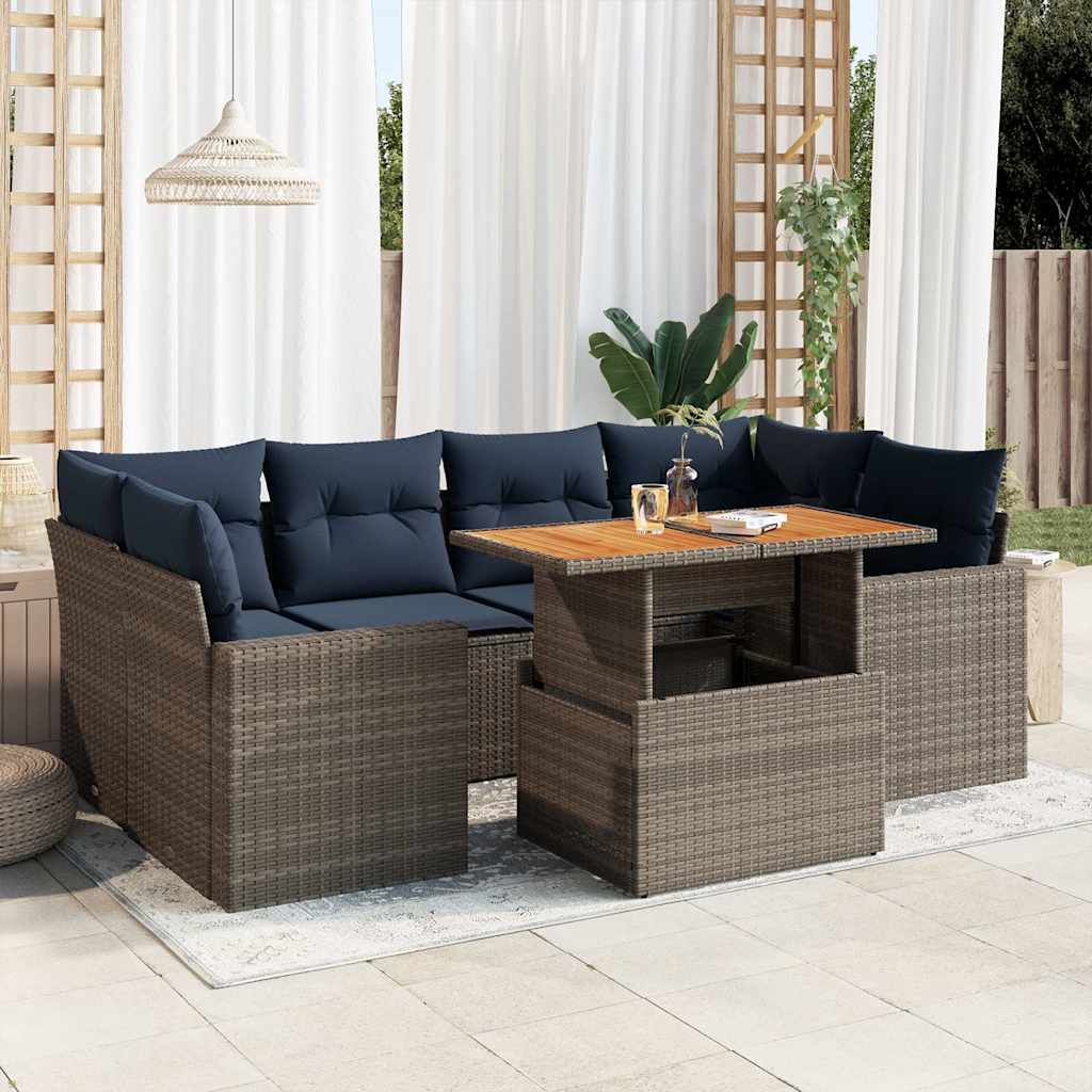 Set Divani da Giardino 7 pz con Cuscini in Polyrattan