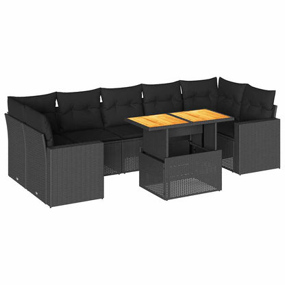 Set Divani da Giardino con Cuscini 8 pz Nero in Polyrattan | homemem39